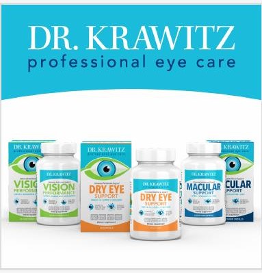 Dr. Krawitz professional eye care supplement line packaging